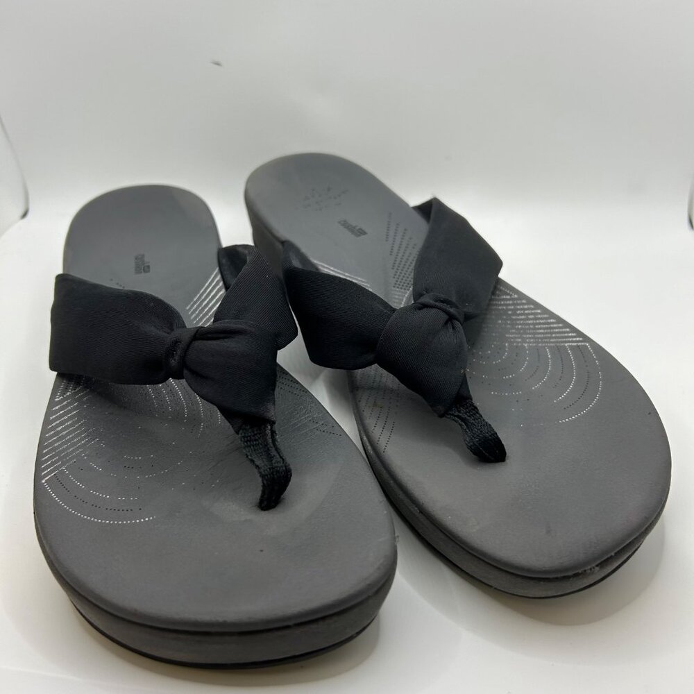 Clarks black gray wedge sandal thong style comfort US 11